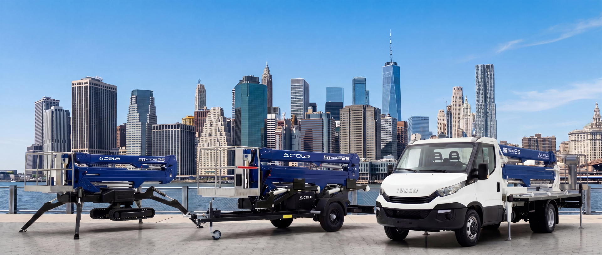 Cela DT 80 lineup — crawler, trailer and truck